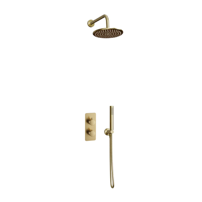 Fairford Element 7 Brushed Brass Concealed Shower Kit with Overhead, Handset and Bracket