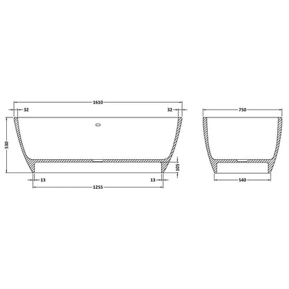 Fairford Vive 1610 x 750 x 530mm Polished Solid Surface Freestanding Bath