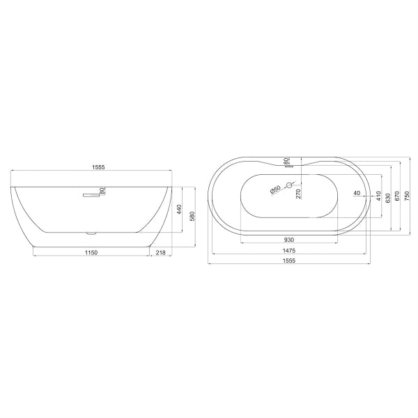 Fairford Woodsley 1555 x 750mm Freestanding Bath