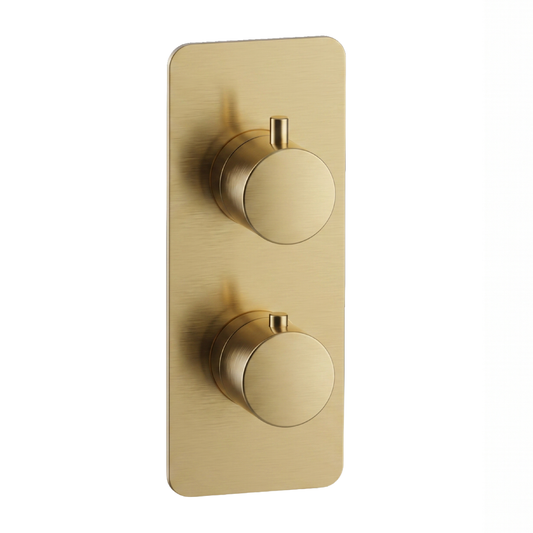 Fairford Element 7 Brushed Brass Twin Shower Valve, 1 Outlet