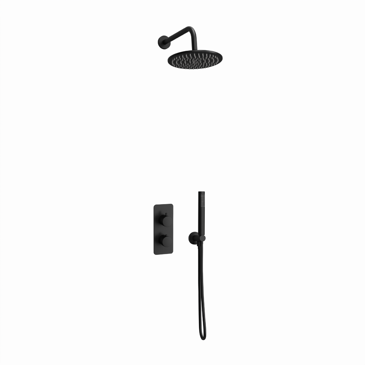 Fairford Element 7 Matt Black Concealed Shower Kit with Overhead, Handset and Bracket