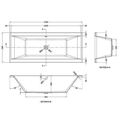 Fairford Onero Pro Reinforced 1700 x 700mm Double Ended Straight Bath