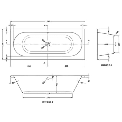 Fairford Ordo Pro Reinforced 1700 x 700mm Double Ended Straight Bath