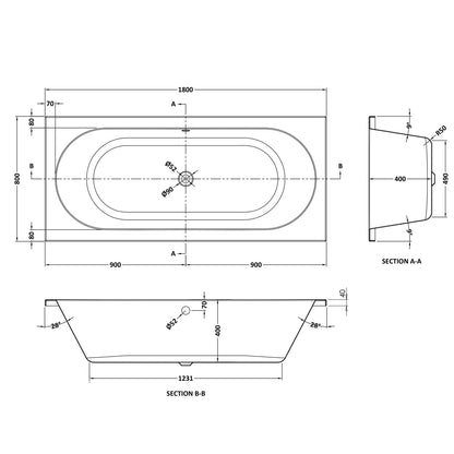 Fairford Ordo Pro Reinforced 1800 x 800mm Double Ended Straight Bath