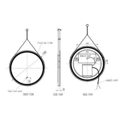Fairford Belini Round Led Hanging Mirror - 600mm Wide - Matt Black