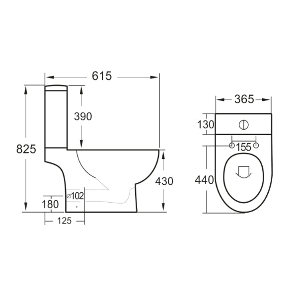 Fairford Palio Rimless Open Back Close Coupled Toilet with Slim Soft Close Seat