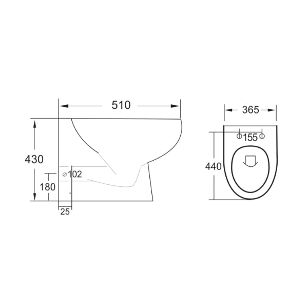 Fairford Palio Rimless Back To Wall Toilet with Slim Soft Close Seat