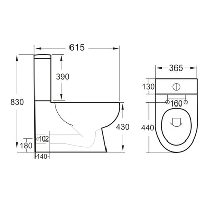 Fairford Palio Rimless Close Coupled Toilet with Slim Soft Close Seat