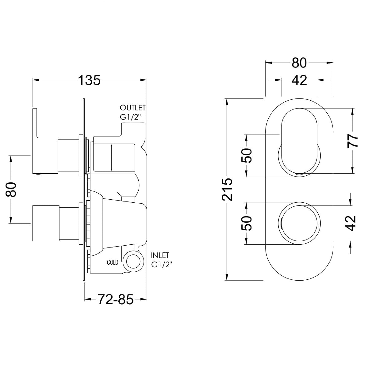 Fairford Element 10 Pure Chrome Round Concealed Twin Shower Valve, 1 Outlet