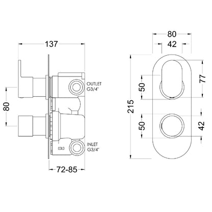 Fairford Element 10 Pure Chrome Round Concealed Twin Shower Valve with Diverter, 2 Outlet