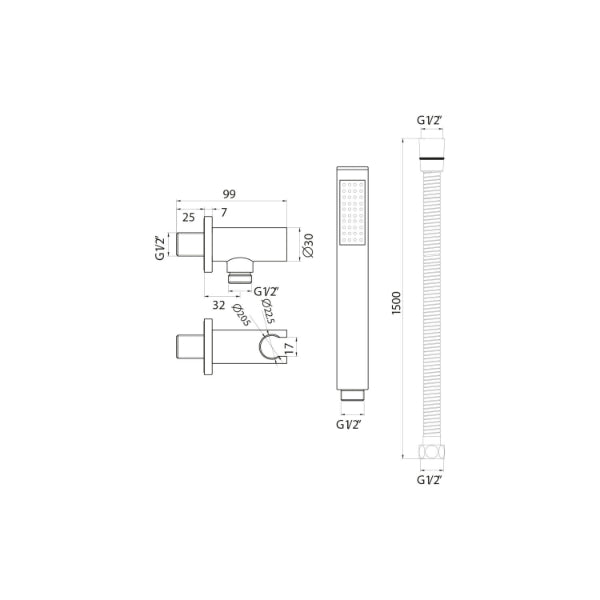 Fairford Round Shower Outlet With Hose And Head - Chrome
