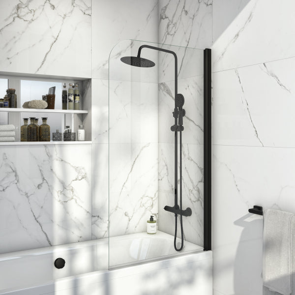 Fairford Matt Black Small Radius Hinged Bath Screen