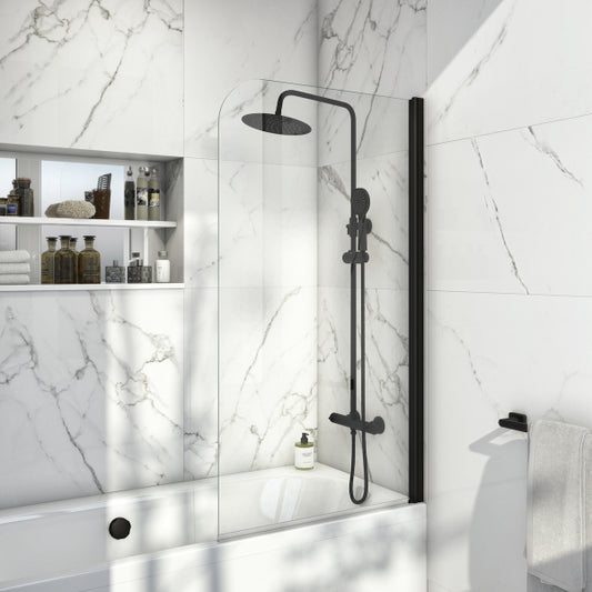 Fairford Matt Black Small Radius Hinged Bath Screen