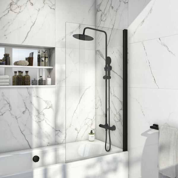 Fairford Matt Black Hinged Bath Screen