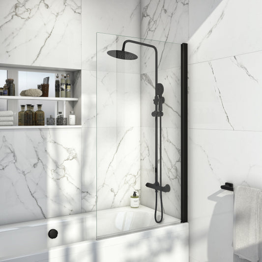 Fairford Matt Black Hinged Bath Screen