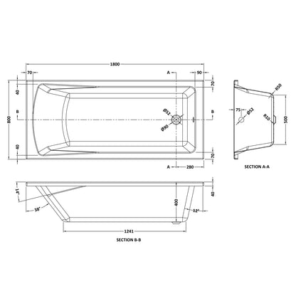 Fairford Dunsford Pro Reinforced 1800 x 800mm Single Ended Straight Bath