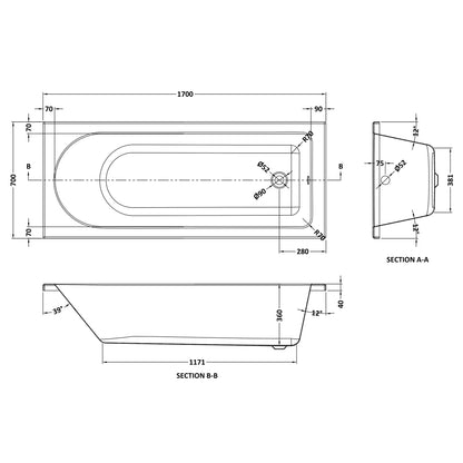 Fairford Novus Pro Reinforced 1700 x 700mm Single Ended Straight Bath