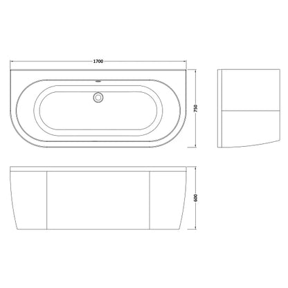 Fairford 1700 x 750mm Ordo Back To Wall Bath