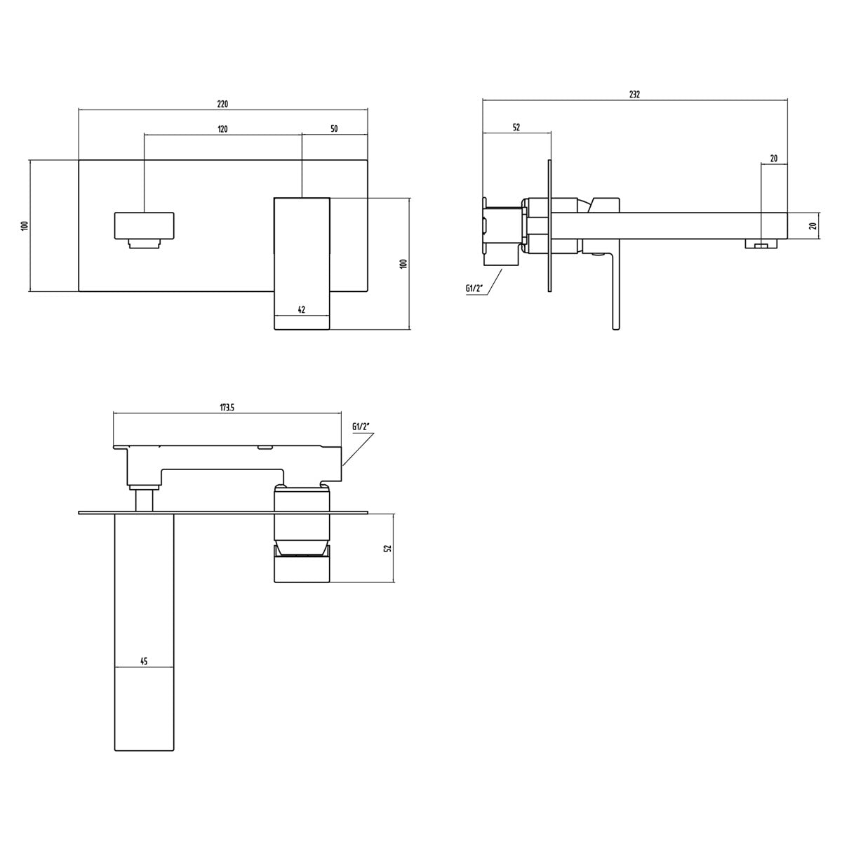 Fairford Carta Wall Mounted Basin Mixer