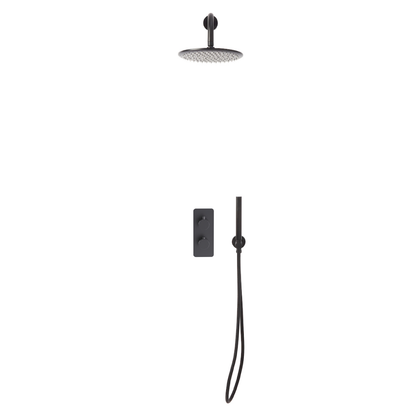 Fairford Element 7 Matt Black Concealed Shower Kit with Overhead, Handset and Bracket