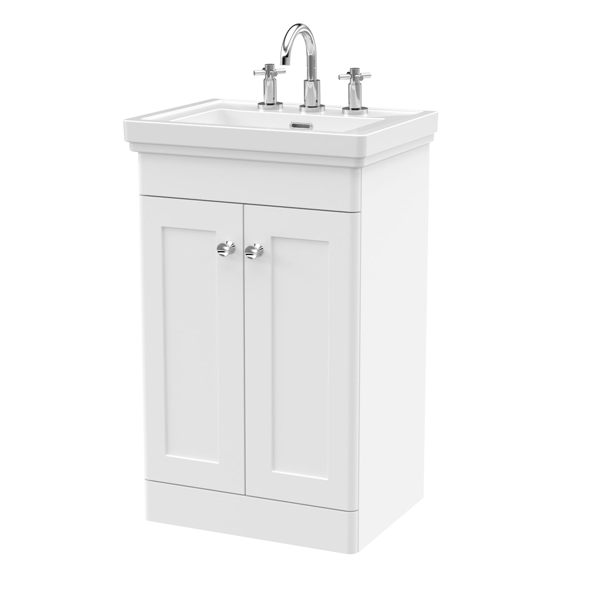 Fairford Laurel 2.0 500mm Floor Standing Satin White Vanity Unit - 3 Tap Hole
