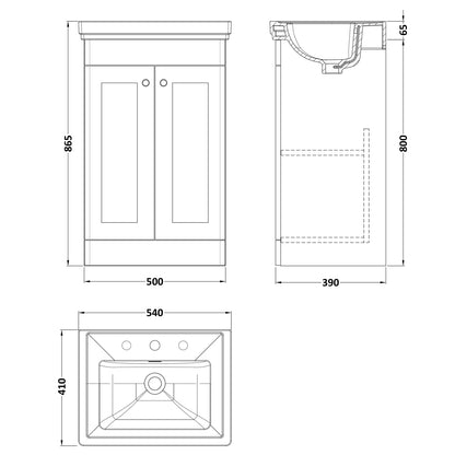Fairford Laurel 2.0 500mm Floor Standing Satin White Vanity Unit - 3 Tap Hole