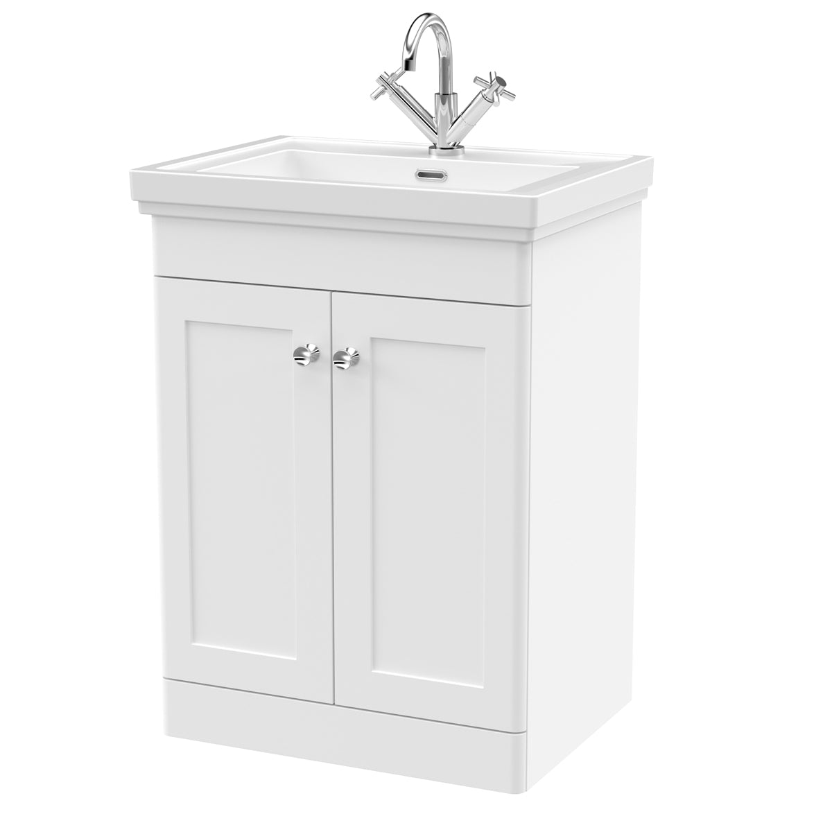 Fairford Laurel 2.0 600mm Floor Standing Satin White Vanity Unit - 1 Tap Hole