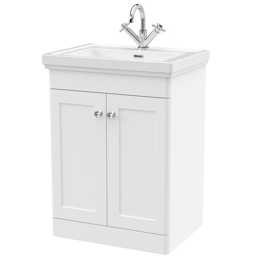 Fairford Laurel 2.0 600mm Floor Standing Satin White Vanity Unit - 1 Tap Hole