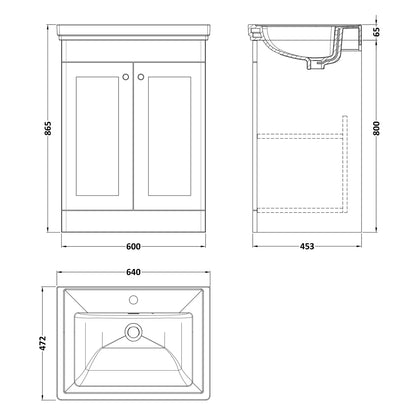 Fairford Laurel 2.0 600mm Floor Standing Satin White Vanity Unit - 1 Tap Hole