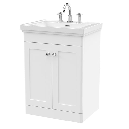 Fairford Laurel 2.0 600mm Floor Standing Satin White Vanity Unit - 3 Tap Hole