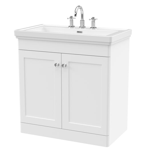 Fairford Laurel 2.0 800mm Floor Standing Satin White Vanity Unit - 3 Tap Hole
