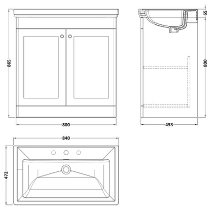 Fairford Laurel 2.0 800mm Floor Standing Satin White Vanity Unit - 3 Tap Hole