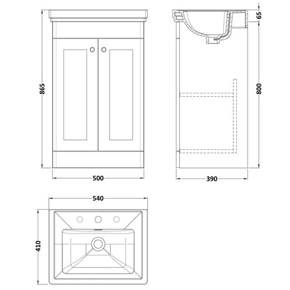 Fairford Laurel 2.0 500mm Floor Standing Satin Anthracite Vanity Unit - 3 Tap Hole