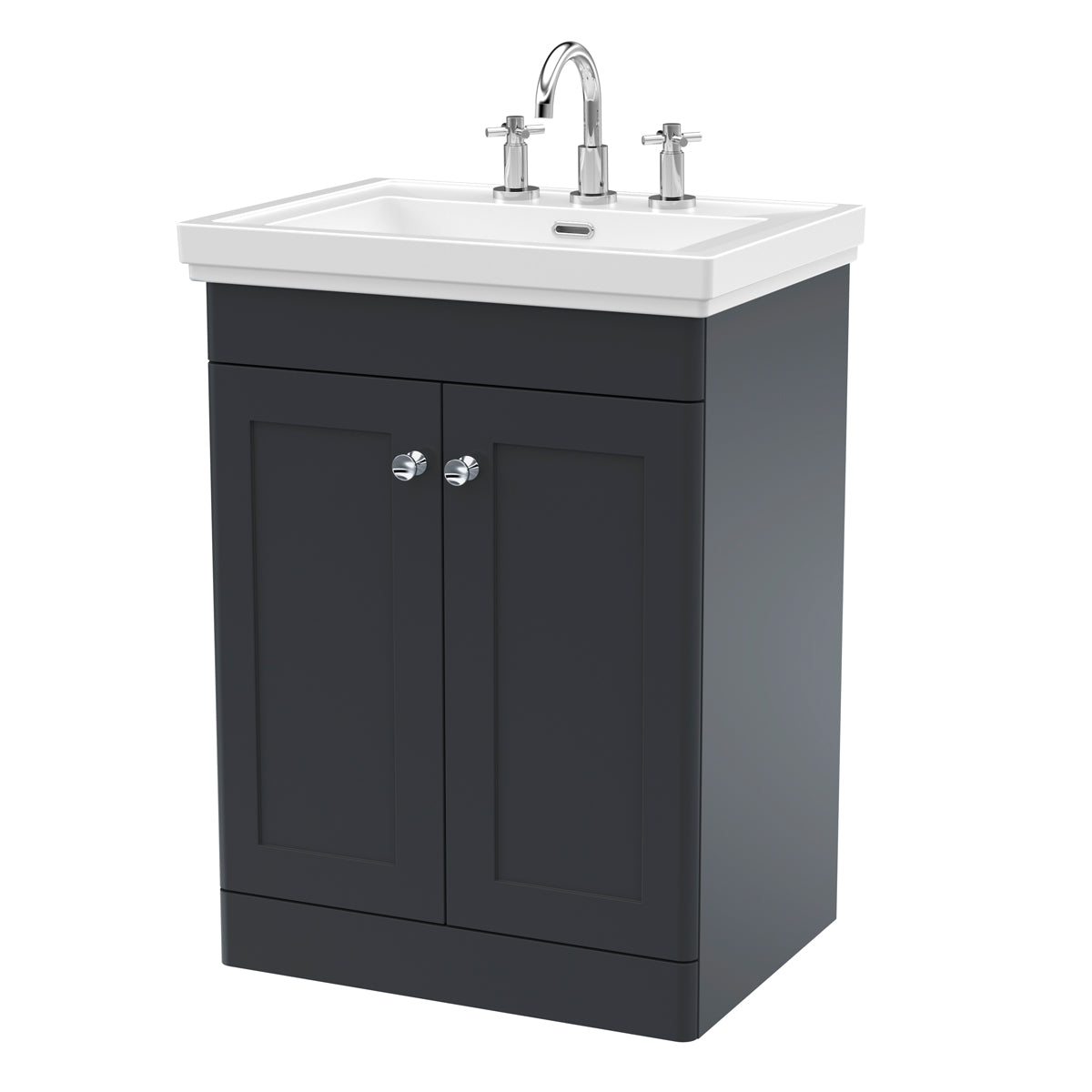 Fairford Laurel 2.0 600mm Floor Standing Satin Anthracite Vanity Unit - 3 Tap Hole
