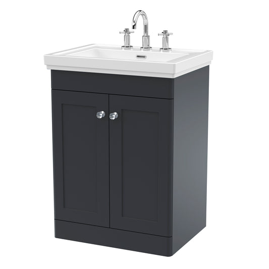 Fairford Laurel 2.0 600mm Floor Standing Satin Anthracite Vanity Unit - 3 Tap Hole