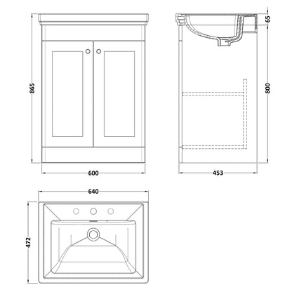 Fairford Laurel 2.0 600mm Floor Standing Satin Anthracite Vanity Unit - 3 Tap Hole