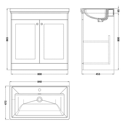 Fairford Laurel 2.0 800mm Floor Standing Satin Anthracite Vanity Unit - 1 Tap Hole