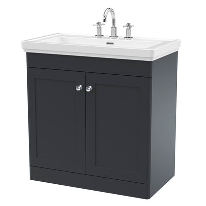 Fairford Laurel 2.0 800mm Floor Standing Satin Anthracite Vanity Unit - 3 Tap Hole