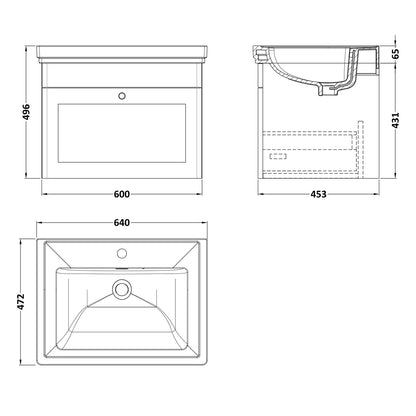 Fairford Laurel 2.0 600mm Wall Hung Satin Anthracite Vanity Unit - 1 Tap Hole