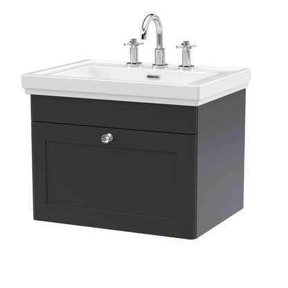 Fairford Laurel 2.0 600mm Wall Hung Satin Anthracite Vanity Unit - 3 Tap Hole