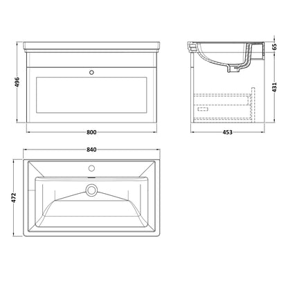 Fairford Laurel 2.0 800mm Wall Hung Satin Anthracite Vanity Unit - 1 Tap Hole