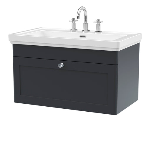 Fairford Laurel 2.0 800mm Wall Hung Satin Anthracite Vanity Unit - 3 Tap Hole