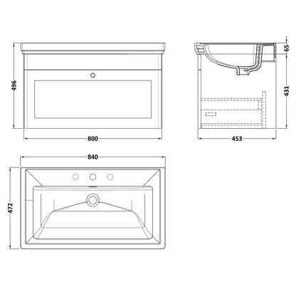 Fairford Laurel 2.0 800mm Wall Hung Satin Anthracite Vanity Unit - 3 Tap Hole