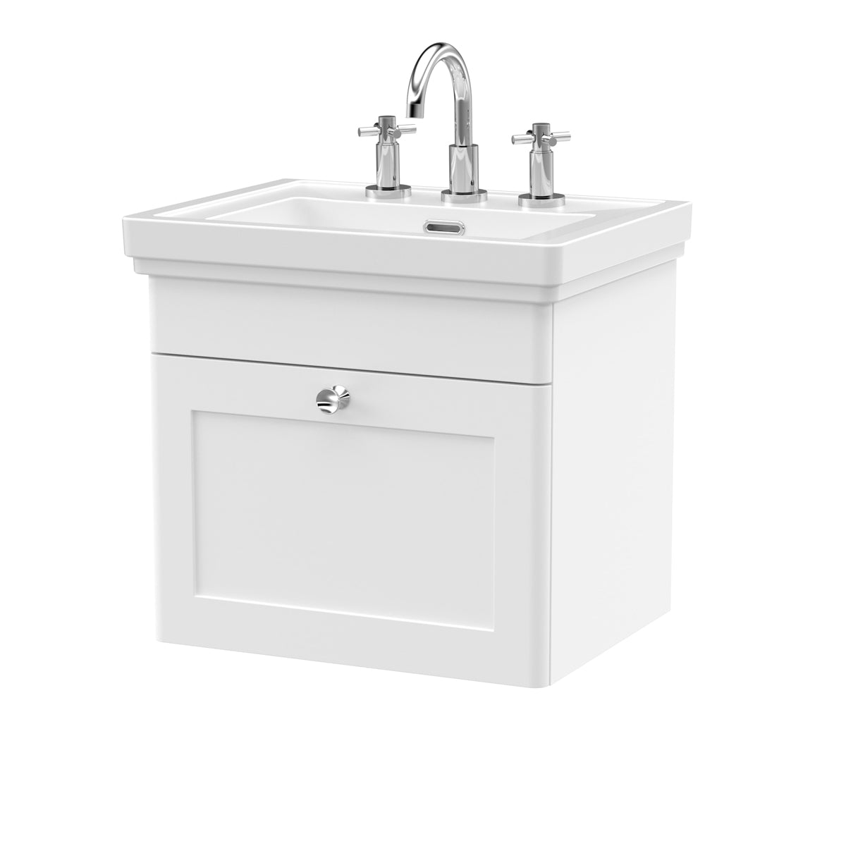 Fairford Laurel 2.0 500mm Wall Hung Satin White Vanity Unit - 3 Tap Hole