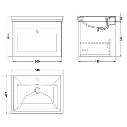 Fairford Laurel 2.0 600mm Wall Hung Satin White Vanity Unit - 1 Tap Hole
