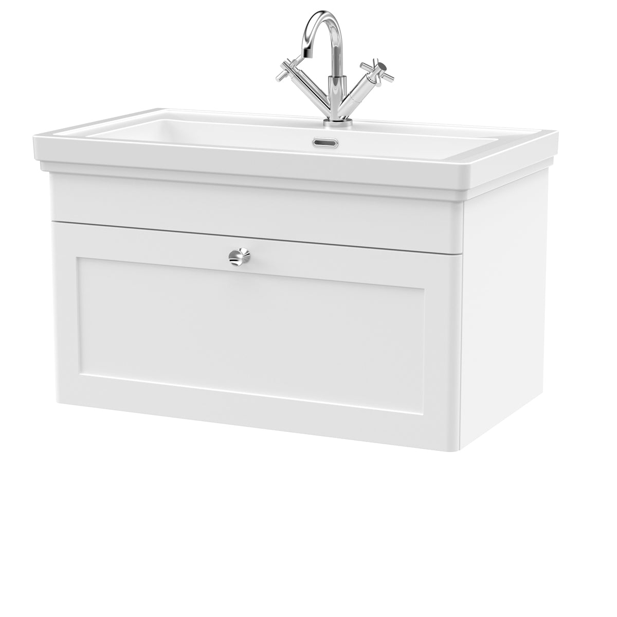 Fairford Laurel 2.0 800mm Wall Hung Satin White Vanity Unit - 1 Tap Hole