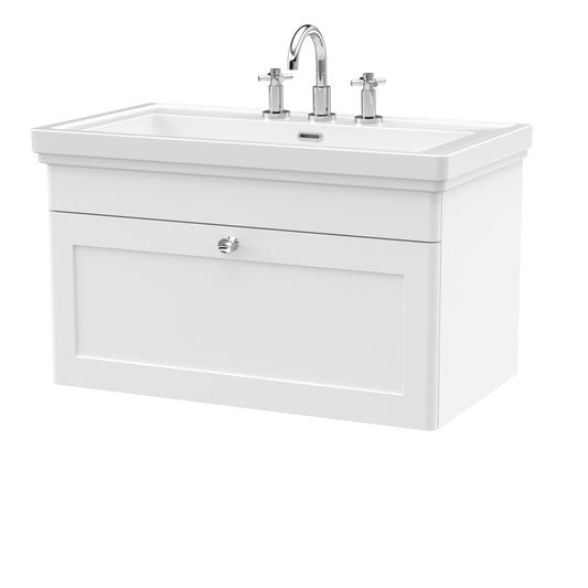 Fairford Laurel 2.0 800mm Wall Hung Satin White Vanity Unit - 3 Tap Hole
