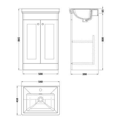 Fairford Laurel 2.0 500mm Floor Standing Satin Grey Vanity Unit - 1 Tap Hole