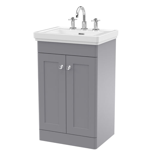 Fairford Laurel 2.0 500mm Floor Standing Satin Grey Vanity Unit - 3 Tap Hole