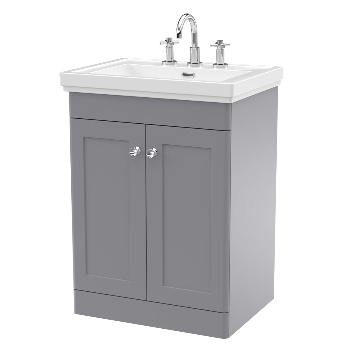 Fairford Laurel 2.0 600mm Floor Standing Satin Grey Vanity Unit - 3 Tap Hole